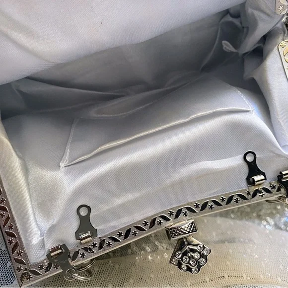 Elegant Silver Beaded Clutch with Crossbody Strap - Picture 11 of 14